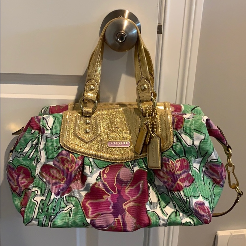 Purple, Green, & Gold Floral Coach Bag - NWOT